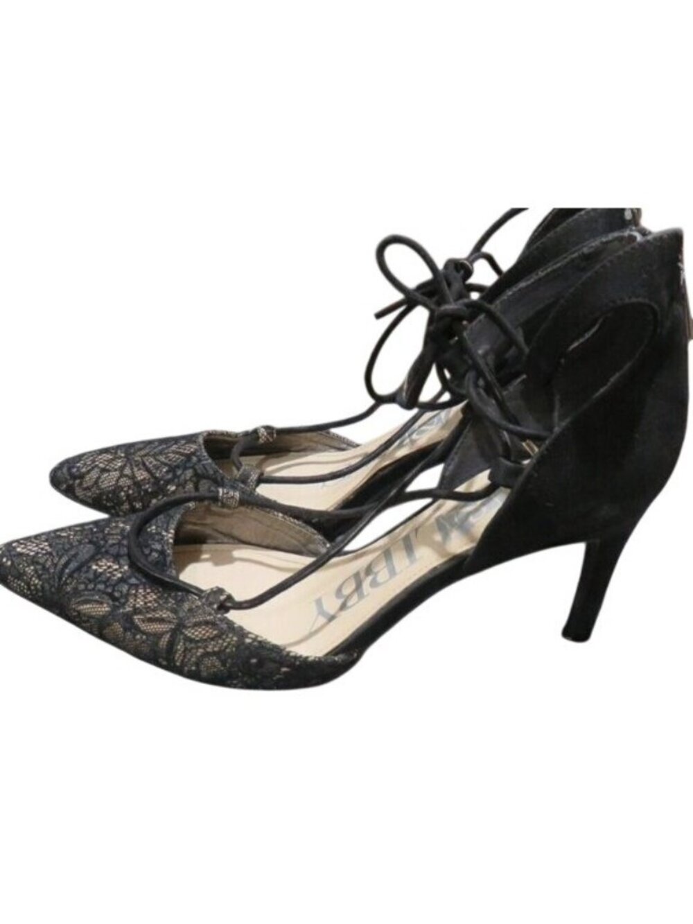 Sam & Libby Black lace up over nude heels pumps size 6.5